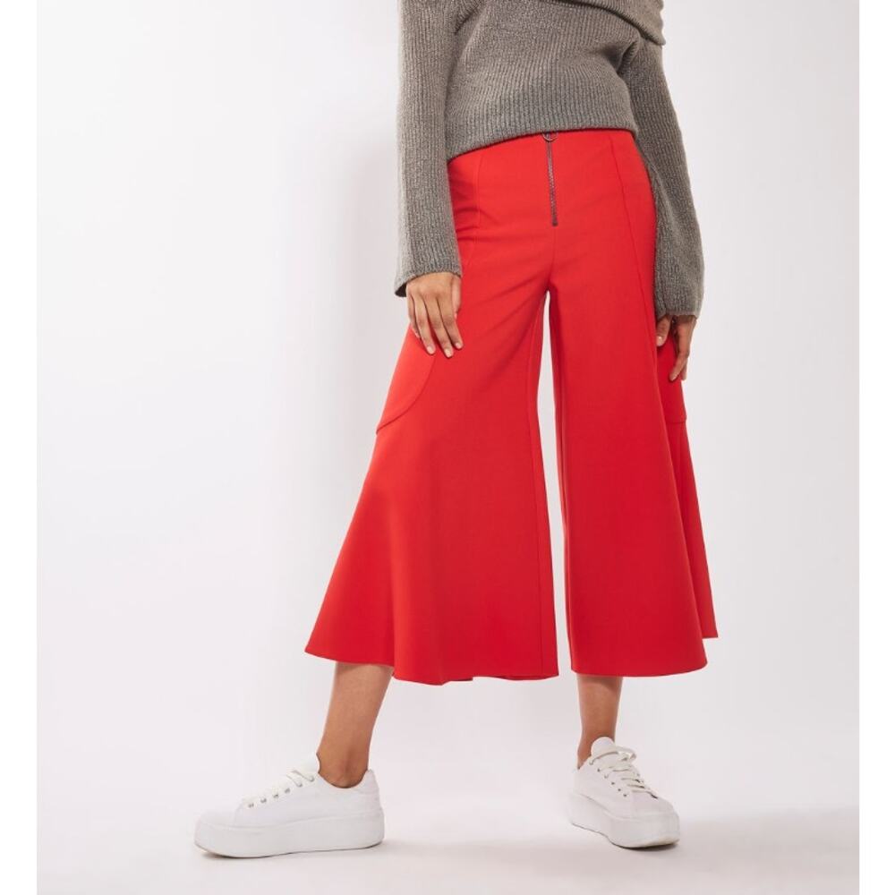 Romeo & Juliet Couture Frill Zip Palazzo Trousers High Waist Red Womens Size M